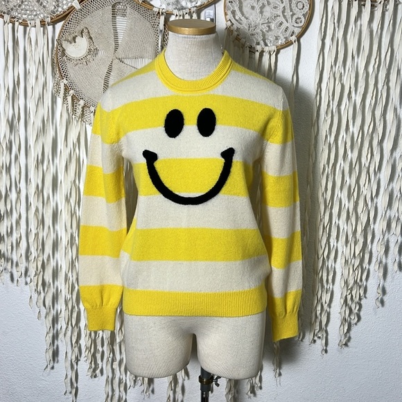 Minnie Rose Cashmere Stripe Happy Face Sweater Size XS - Picture 1 of 10